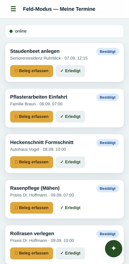 Feld-Modus auf dem Smartphone: Aufträge des Tages und Beleg erfassen